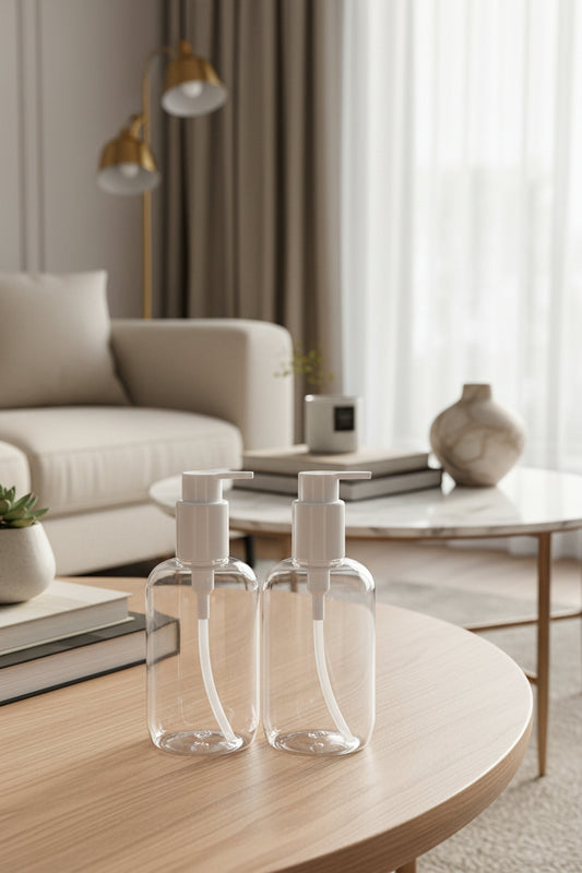 TRANSPARENT ROUND PET BOTTLE WITH DOUBLE LOCK CHINA PUMP