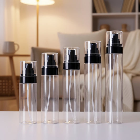 120ML TO 250ML PET ROUND FLAT TRANSPARENT FACE TONER & BODY MIST PUMP BOTTLE CHINA