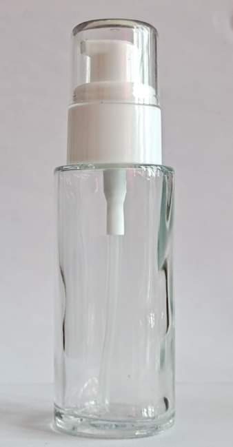 50ML ROUND FLAT FND GLASS CLEAR BOTTLE WITH PUMP