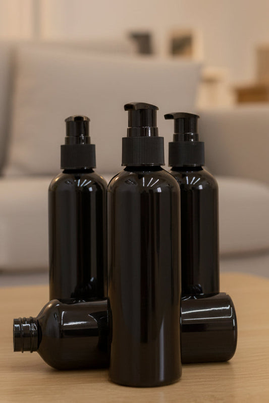 200ML PET BLACK BOTTLE WITH BLACK SHAMPOO PUMP CHINA