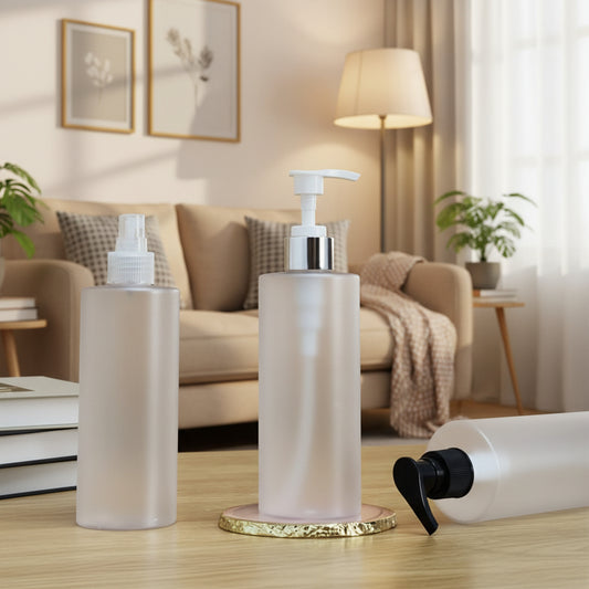 500ML ROUND FLAT PET FROSTED BOTTLE WITH PUMP CHINA