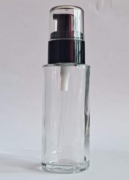 50ML ROUND FLAT FND GLASS CLEAR BOTTLE WITH PUMP