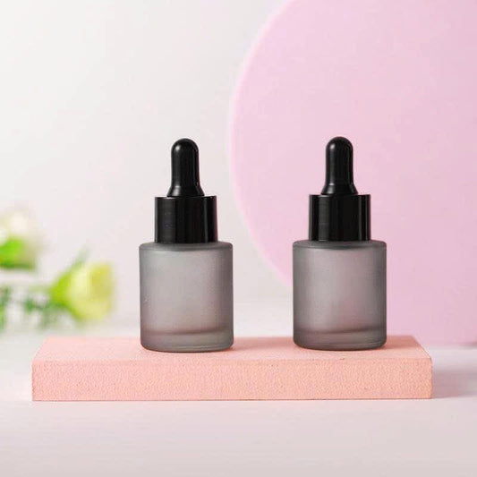 20ML ROUND FLAT BLACK MATTE GLASS SERUM BOTTLE CHINA