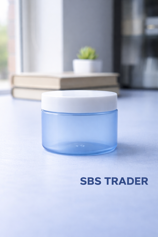 300ML PET JAR BLUE FROSTED CUSTMIZE BY SBS