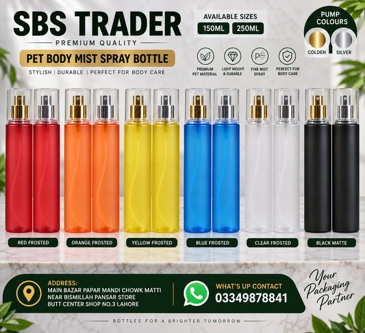 150ML & 250ML PET BODY MIST EMPTY BOTTLE SBS