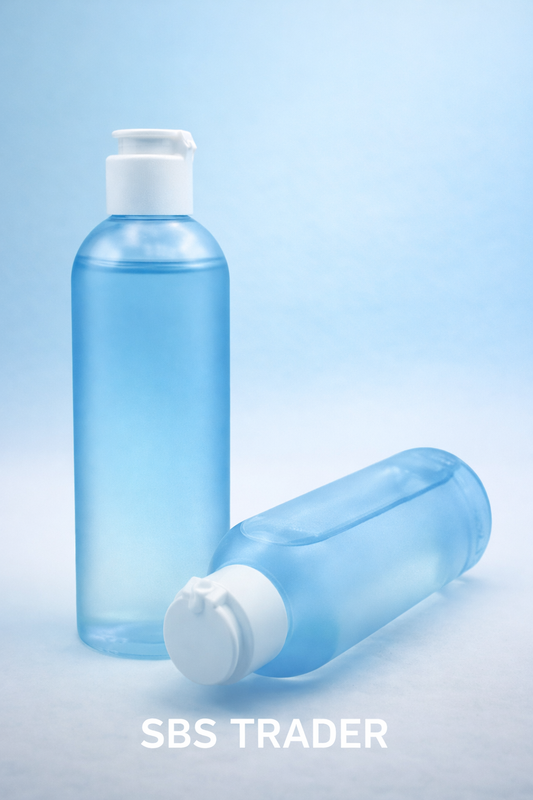 ROUND BLUE FROSTED PET BOTTLE WITH FILP TOP CAP